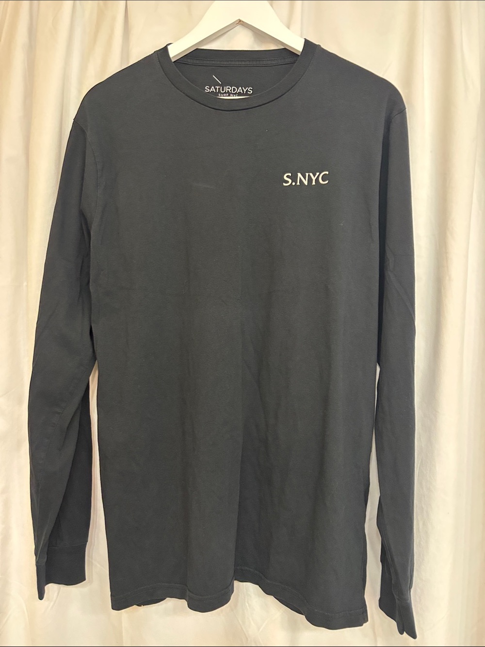 Saturdays New York City Men's Long Sleeve Tee - Charcoal Gray with White Logo